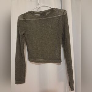 Chic Olive Mesh Long Sleeve Crop Top